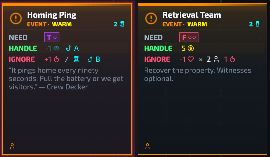 Homing Ping's two hooks, A and B, beside the re-tuned Retrieval Team