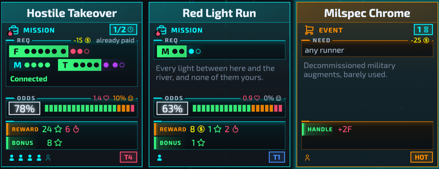 Hostile Takeover, Red Light Run and Milspec Chrome in the new card frame